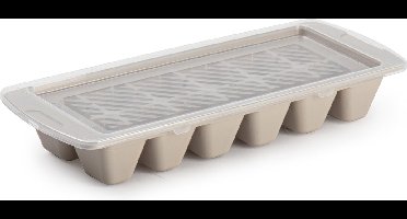 Plasticforte IJsblokjesvorm - taupe - 1x stuks - met afsluitdeksel - 28 x 11 cm - ijsklontjes bakje