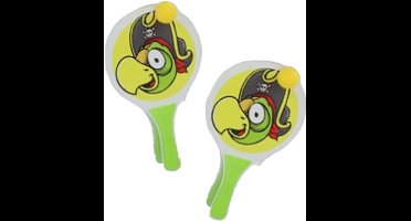 Houten beachball set groen met piraten papegaai print - Strand balletjes - Rackets/batjes en bal - Tennis ballenspel