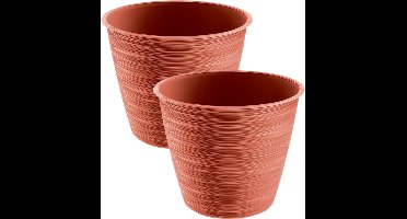 Prosperplast Plantenpot/bloempot Paintstripe - 2x stuks - kunststof - rood - 17 x 14 cm - stijlvol