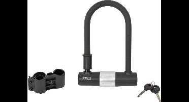 Dresco Beugelslot - Dikke 16mm U-beugel - Van gehard staal – Dubbele vergrendeling -Binnenmaat 100mm breed & 190mm hoog - Speciale coating voorkomt beschadigingen - Verzonken cilinder – Snel sluiting - Met framebevestiging & 2 opvulringen