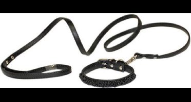 Croci hondenriem met halsband pearls parels zwart (17-22X1 CM / 120X1 CM)