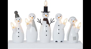 Star Trading sneeuwpop / sneeuwman LED kandelaar - kerstdecoratie - 33 x 21 cm - hout - netstroom