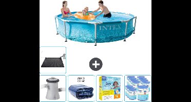 Intex Rond Frame Zwembad - 305 x 76 cm - Waterprint - Inclusief Pomp Solarzeil - Onderhoudspakket - Filters - Solar Mat