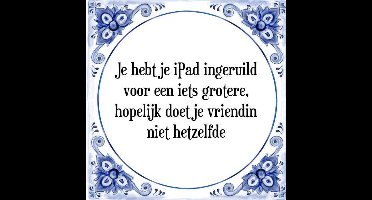 Tegeltje met Spreuk (Tegeltjeswijsheid): Je hebt je iPad ingeruild voor een iets grotere, hopelijk doet je vriendin niet hetzelfde + Kado verpakking & Plakhanger