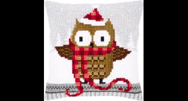 Vervaco - Kruissteekkussen kit - Kerst - Uil met muts - PN-0149312 - Borduren - Borduurpakket - Borduurpakket volwassenen - Borduurpakket kind