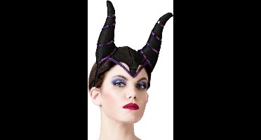 Atosa Verkleed haarband/hoofdband met hoorns - zwart - meisjes/dames - Evil queen/Halloween/Medusa/Fantasy - carnaval - kunststof