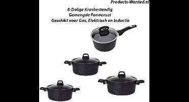 8-Delige Krasbestendig Gemengde Pannenset Geschikt voor Gas, Halogeen, Elektrisch en Inductie