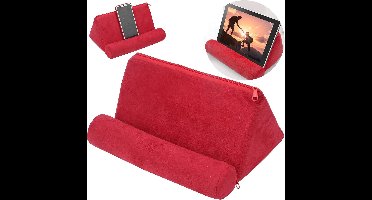 Rode kussenhouder voor tablet - zachte tablethouder met multi-hoekpad - mobiele telefoonstandaard - leesstandaard voor tablet met slaapkussen - May. .