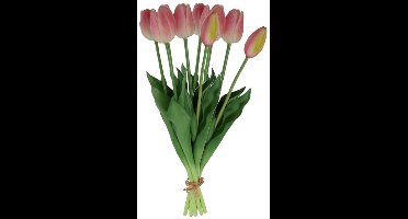 Countryfield Kunst tulpen boeket Fleur - 10x stuks - lichtroze - real touch - 41 cm - levensechte kunstbloemen