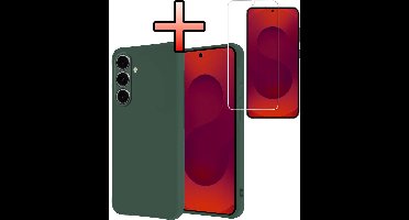 Hoesje - Met Screenprotector - Geschikt voor Samsung Galaxy S25 - Sterk & Shockproof - Back Cover - Siliconen Case - Telefoon Hoes - Donkergroen