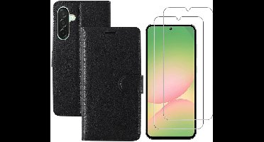Hoesje geschikt voor Samsung Galaxy A56 bookcase Zwart - Met screenprotector tempered glass Galaxy A56 - 2x