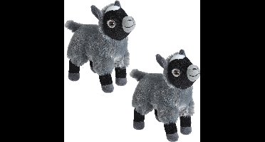 Wild Republic Geitje - 2x - pluche knuffel dier - grijs/zwart - 20 cm - Boerderij knuffelbeesten