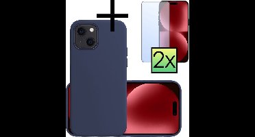 Hoesje - Met 2x Screenprotector - Geschikt voor Apple iPhone 15 Plus - Sterk & Shockproof - Back Cover - Siliconen Case - Telefoon Hoes - Donkerblauw