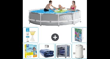 Intex Rond Prism Frame Zwembad - 305 x 76 cm - Grijs - Inclusief Onderhoudspakket - Solarzeil - Warmtepomp - Zwembadfilterpomp - 7-delig