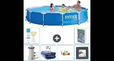 Intex Rond Frame Zwembad - 366 x 76 cm - Blauw - Inclusief Pomp Solarzeil - Speelgoed - Vloertegels - 7-delig