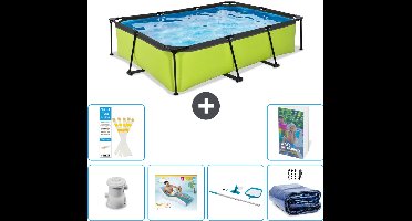 EXIT Rechthoekig Lime Frame Zwembad - 300 x 200 x 65 cm - Inclusief Pomp Loungebed - Schoonmaakset - Solarzeil - 7-delig