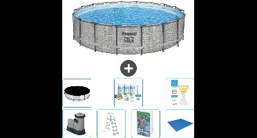 Bestway Rond Steel Pro MAX Zwembad - Steenprint - 549 x 122 - Inclusief Pomp - Ladder - Afdekzeil - Onderhoudspakket - Grondzeil - 8-delig