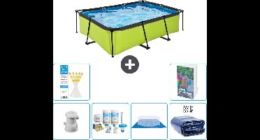 EXIT Rechthoekig Lime Frame Zwembad - 220 x 150 x 65 cm - Inclusief Pomp Onderhoudspakket - Grondzeil - Solarzeil - 7-delig