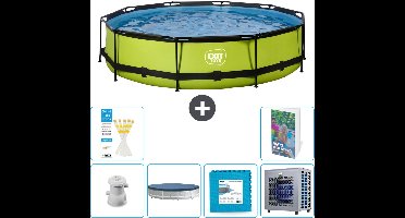 EXIT Rond Lime Frame Zwembad - 360 x 76 cm - Inclusief Pomp Afdekzeil - Vloertegels - Warmtepomp - 7-delig