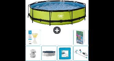 EXIT Rond Lime Frame Zwembad - 360 x 76 cm - Inclusief Pomp Afdekzeil - Vloertegels - Stofzuiger - 7-delig