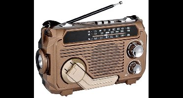 Noodradio met Zonnepaneel & Handslinger - AM/FM/SW Draagbare Radio - Ingebouwde Zaklamp - USB/TF MP3-speler - 18650 Accu - Outdoor & Survival - Bruin
