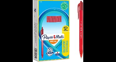 Paper Mate InkJoy 100RT intrekbare balpennen | medium punt (1,0 mm) | Rood | 20 stuks