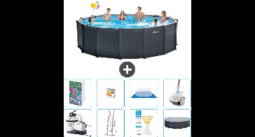 Intex Rond Graphite Gray Panel Zwembad - 478 x 124 cm - Inclusief Pomp - Ladder - Grondzeil - Afdekzeil - Speelgoed - Stofzuiger - 9-delig