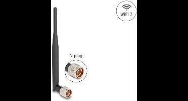 Delock WiFi 7 Antenna N plug 2 - 3 dBi 20.6 cm omnidirectional with tilt joint and flexible material black