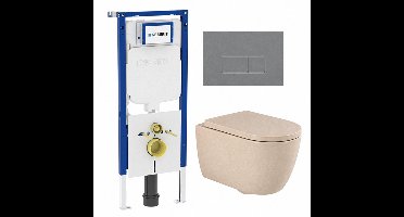 QeramiQ Dely Swirl Toiletset - 36.3x51.7cm - Geberit UP720 Duofix Sigma inbouwreservoir - slimzitting - bedieningsplaat licht grijs - rechthoekige knoppen - beige