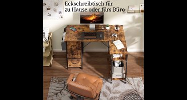 Bureau – Bureautafel – Computertafel – Hoekbureau – Kantoorbureau – L-vormig – 140 cm Breed – 3 Stoffen Lades & Grote Opbergtas – Fiberboard & Stevig X-Balk