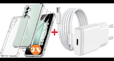 USB C Adapter - oplader - USB C Snellader 20W Met 1m Kabel - Hoesje Geschikt voor Samsung Galaxy S23 FE hoesje transparant Anti Shock silicone met 2x screenprotector- Ntech COMBI-SET