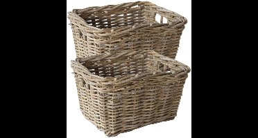 Van der Leeden Opbergmand - 2x - bruin - 34 x 24 x 20 cm - rotan - gevlochten riet - mand - opbergen