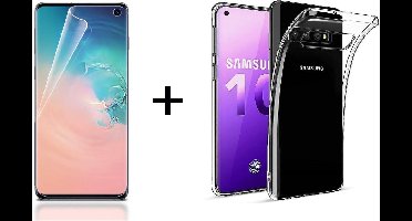 Ntech Screenprotector Geschikt voor Samsung Galaxy S10 PET Folie Screenprotector | Fingerprint Unlocking + TPU Back Cover Clear