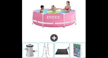 Intex Rond Frame Zwembad - 244 x 76 cm - Roze - Inclusief Zwembadfilterpomp - Ladder - Solar Mat - Zwembadgids