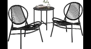 FurnStar - Balkonmeubelen Set - 3-delige Tuinmeubelset - PE-Polyrotan - Tafel + 2 Stoelen - Voor Terras, Tuin, Balkon - Inktzwart