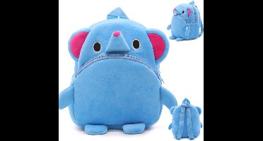 New Age Devi - Kinderrugzak van zacht pluche - lekker zacht en praktisch cadeau Schattige schooltas ook leuk als lui-eretui Lun-ch box Mini Rug-zak Rug-tas kleuter peuter pluche Blauw Oli-fant