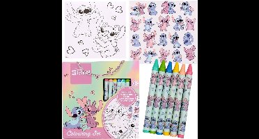 DISNEY Stitch DRAAGBARE kleur SET, waskrijtjes + kleurboeken 40 STUKS + stickers