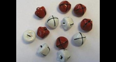 Kerst belletjes rood en wit 10 milimeter 12 Stuks