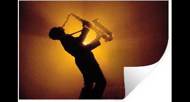 Muurstickers - Sticker Folie - Silhouette man met saxofoon - 30x20 cm - Plakfolie - Muurstickers Kinderkamer - Zelfklevend Behang - Zelfklevend behangpapier - Stickerfolie