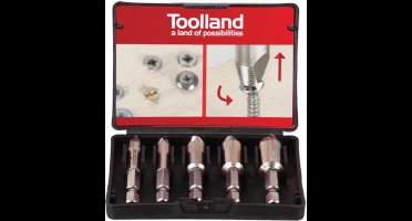 Toolland Schroefverwijderset, 5-delig, verwijderig beschadigde schroeven, geschikt voor boormachines