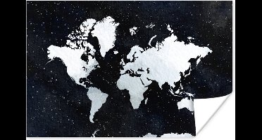 Poster Wereldkaart - Waterverf - Sterrenhemel - 30x20 cm