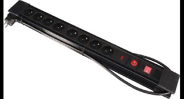 Perel Stekkerdoos met schakelaar, overspannings- en overbelastingsbeveiliging, 8 stopcontacten met penaarde (type E), kabel 1.5 m, 3G1.5, IP20, zwart