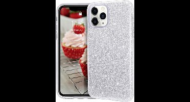 Ntech hoesje Geschikt voor iPhone 11 Pro Max Glitter TPU Back Hoesje - Zilver