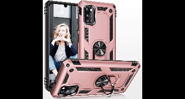 Hoesje Geschikt Voor Samsung Galaxy A41 Ring Armor Hoesje - Rose Goud