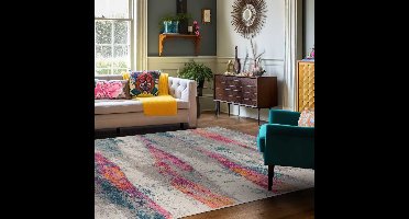 Mazovia Tapijt Grafiet Modern Abstract - Woonkamer - Rechthoek Voeten Vloerverwarming OEKO-TEX® Certificaat - Kleurrijk Blauw - 140 x 190 cm