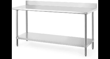 HENDI Werktafel - roestvast staal - met spatrand, legplank en in hoogte verstelbare poten - 180x60x(h)95 cm - zilver - voor horecakeuken