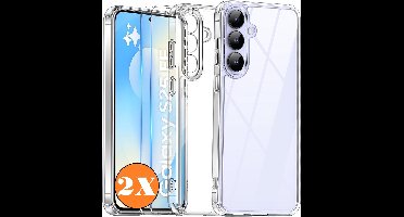 Hoesje Geschikt voor Samsung Galaxy S25 FE - transparant Anti Shock silicone hoesje met 2 Pack Screenprotector tempered glass
