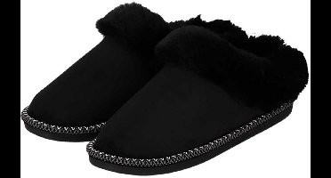 Apollo teddy sloffen - dames - zwart - instappers - teddystof - pantoffels - laag 39-40