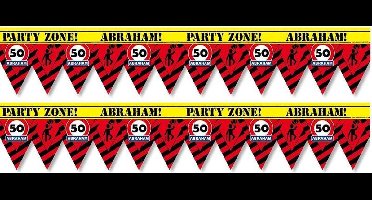 2x 50 Abraham party tape/markeerlinten waarschuwing 12 meter - VerAbrahamdag afzetlinten/markeerlinten feestartikelen