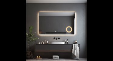 Badkamerspiegel met LED Verlichting en Verwarming 100x60cm - Afimona Primar - Randloos - Wandspiegel Rechthoek - Touch Bediening - Dimbaar - Aanpasbare Lichtkleur - Make-up Spiegel Geïntegreerd - Digitale Tijdweergave